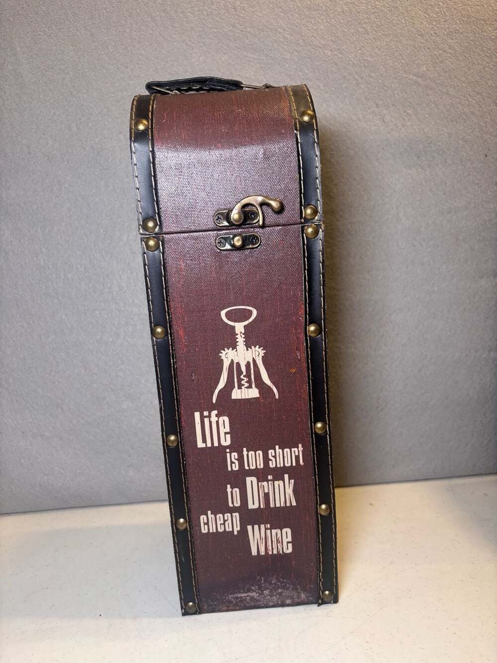 Vintage Style Single Wooden Wine Bottle Box Carrier Life Is Too Short